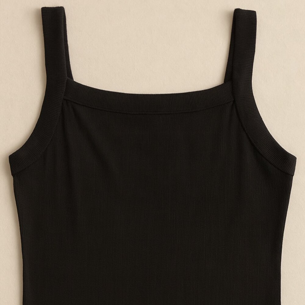 American Eagle Ribbed Black Square Neck Tank